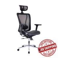 Techni Mobili RTA-1009-BK High Back Executive Mesh Office Chair with Arms, Headrest and Lumbar Support , Black